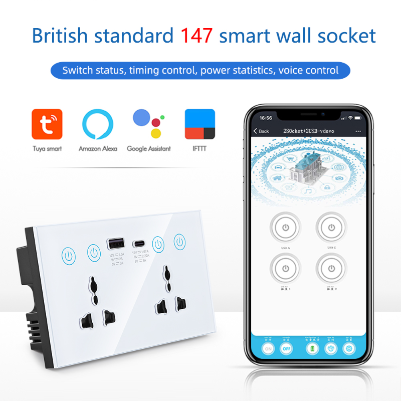 Dual WiFi Smart Wall Plug Socket with USB (RSH-SP214)